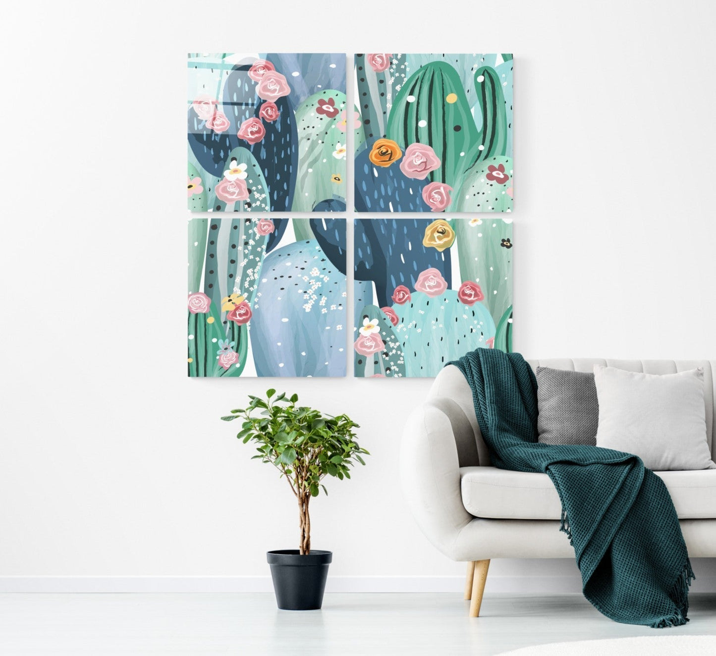 Kaktüs Quadro 4 Parçalı Cam Tablo