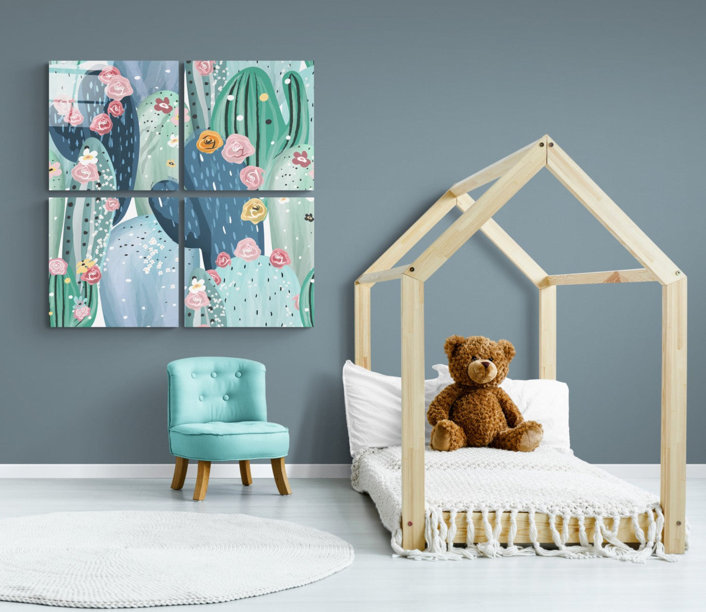 Kaktüs Quadro 4 Parçalı Cam Tablo