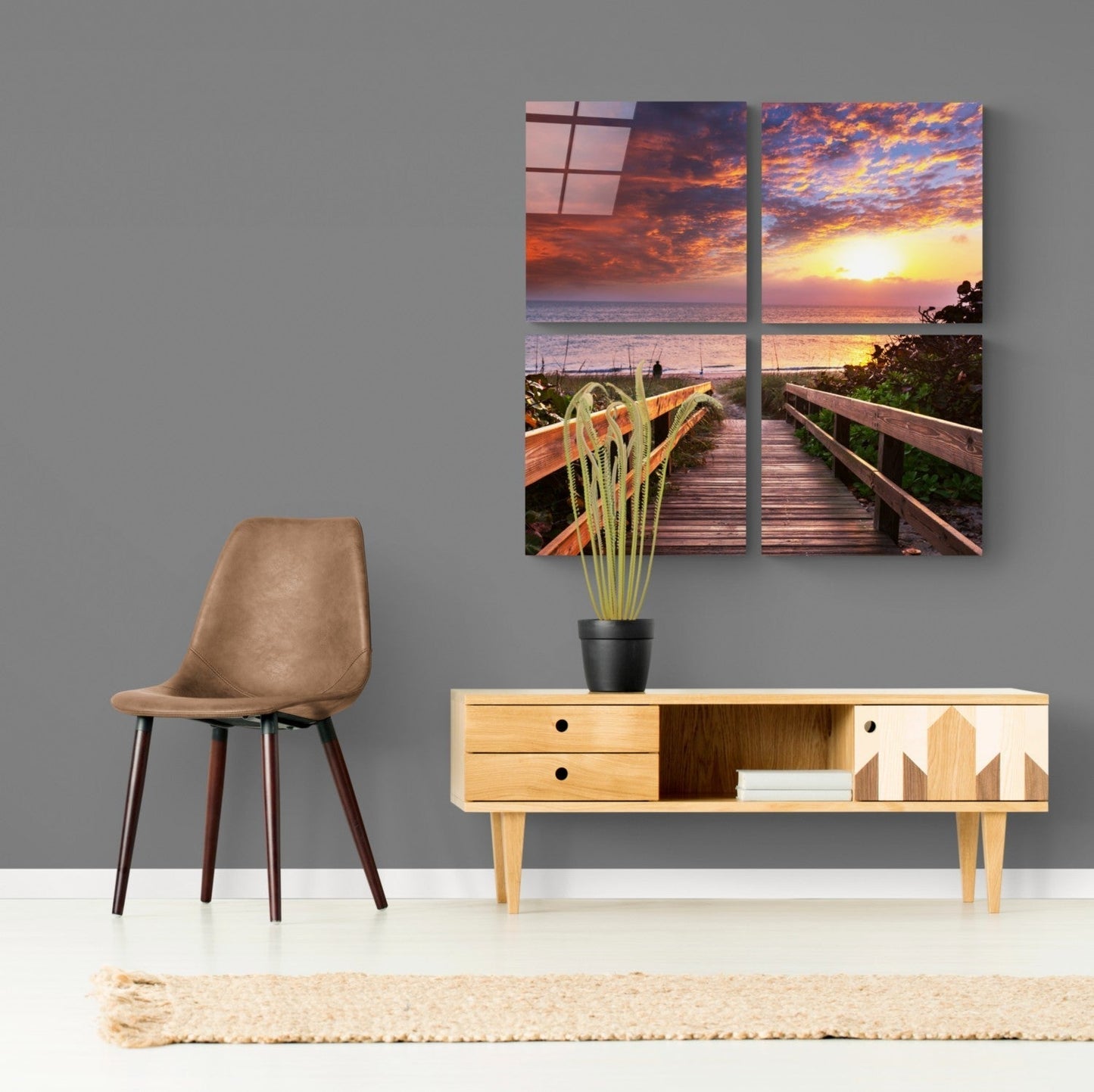 Ufuk Çizgisi Quadro 4 Parçalı Cam Tablo