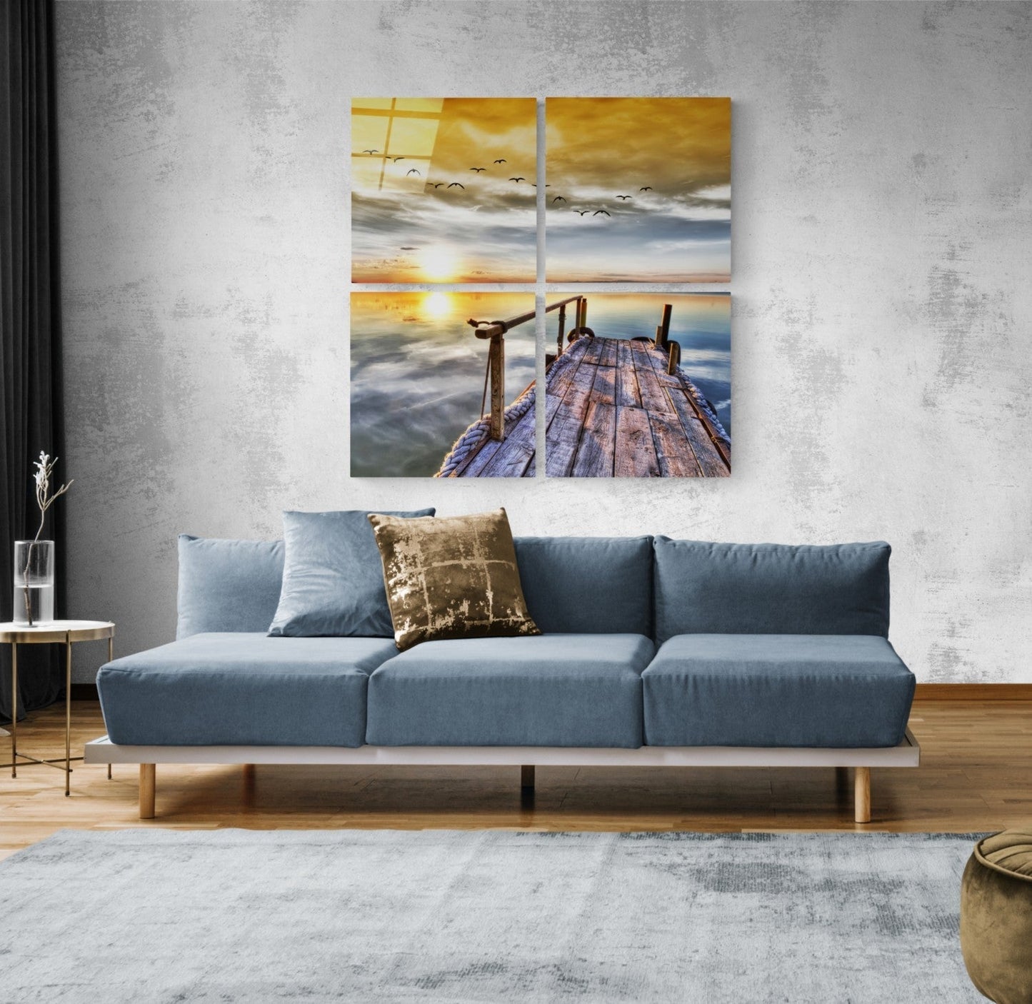 Gün Batımı Quadro 4 Parçalı Cam Tablo