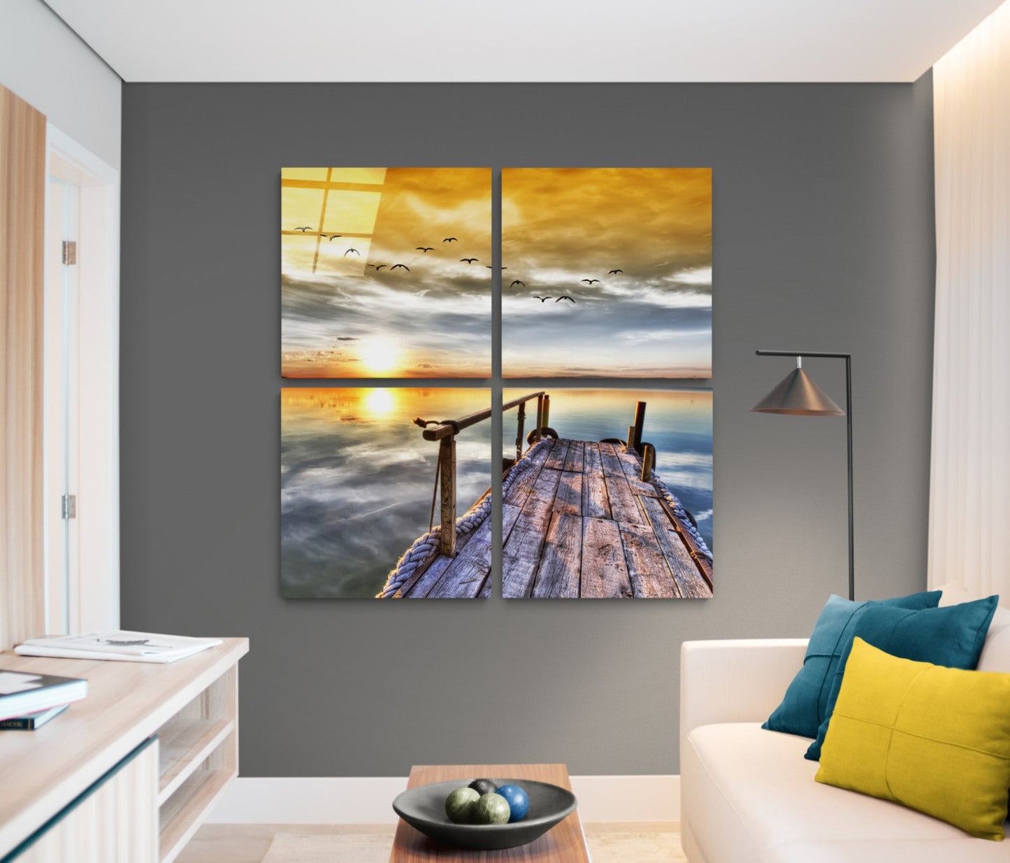 Gün Batımı Quadro 4 Parçalı Cam Tablo