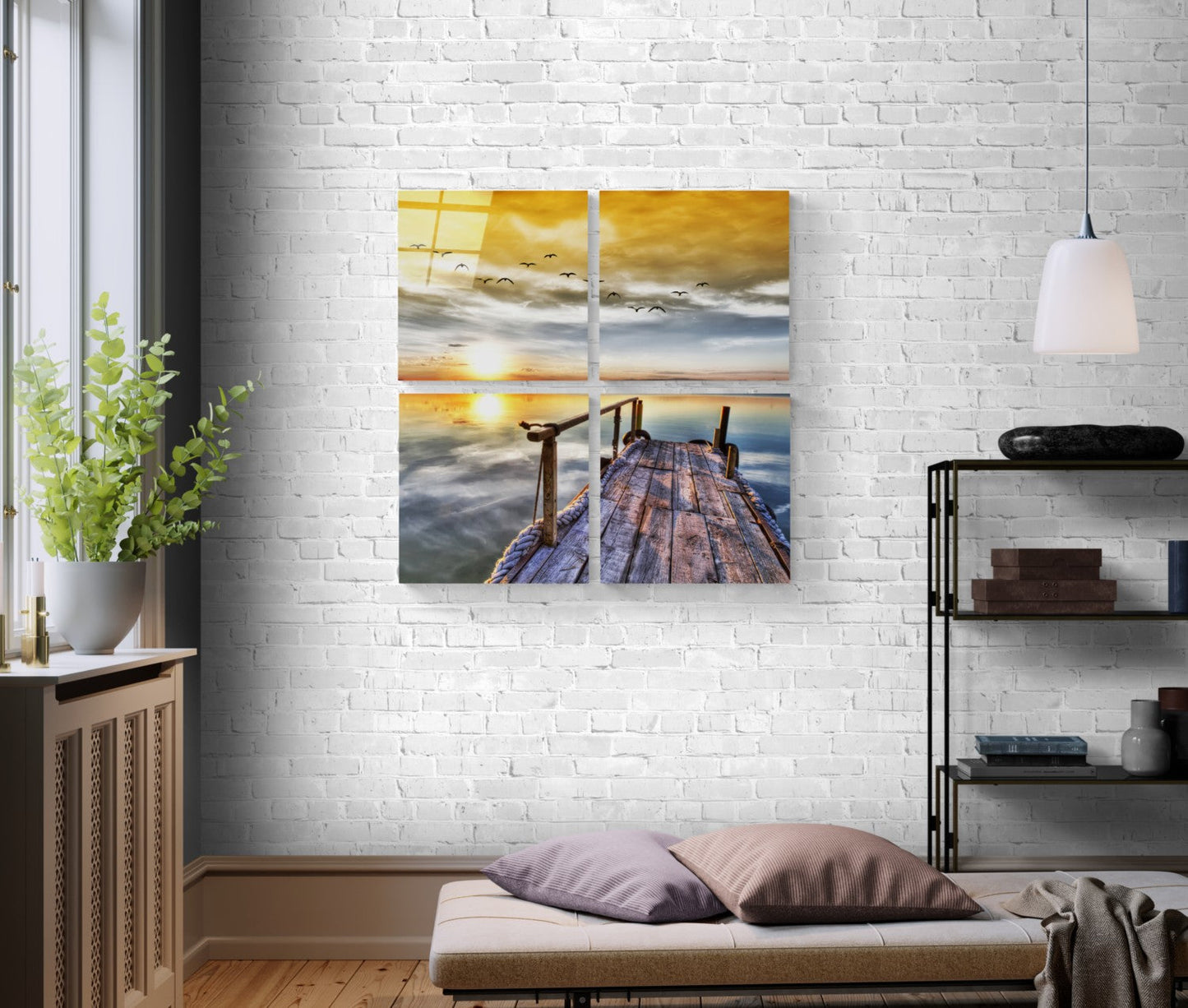 Gün Batımı Quadro 4 Parçalı Cam Tablo