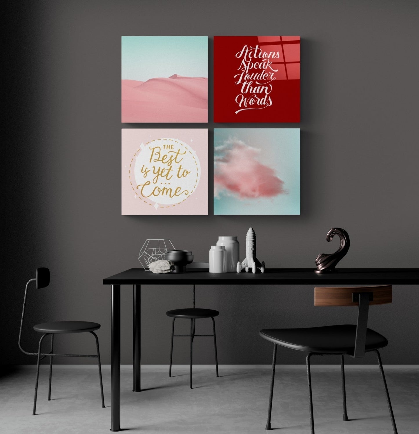 Pembe Çöl Quadro 4 Parçalı Cam Tablo