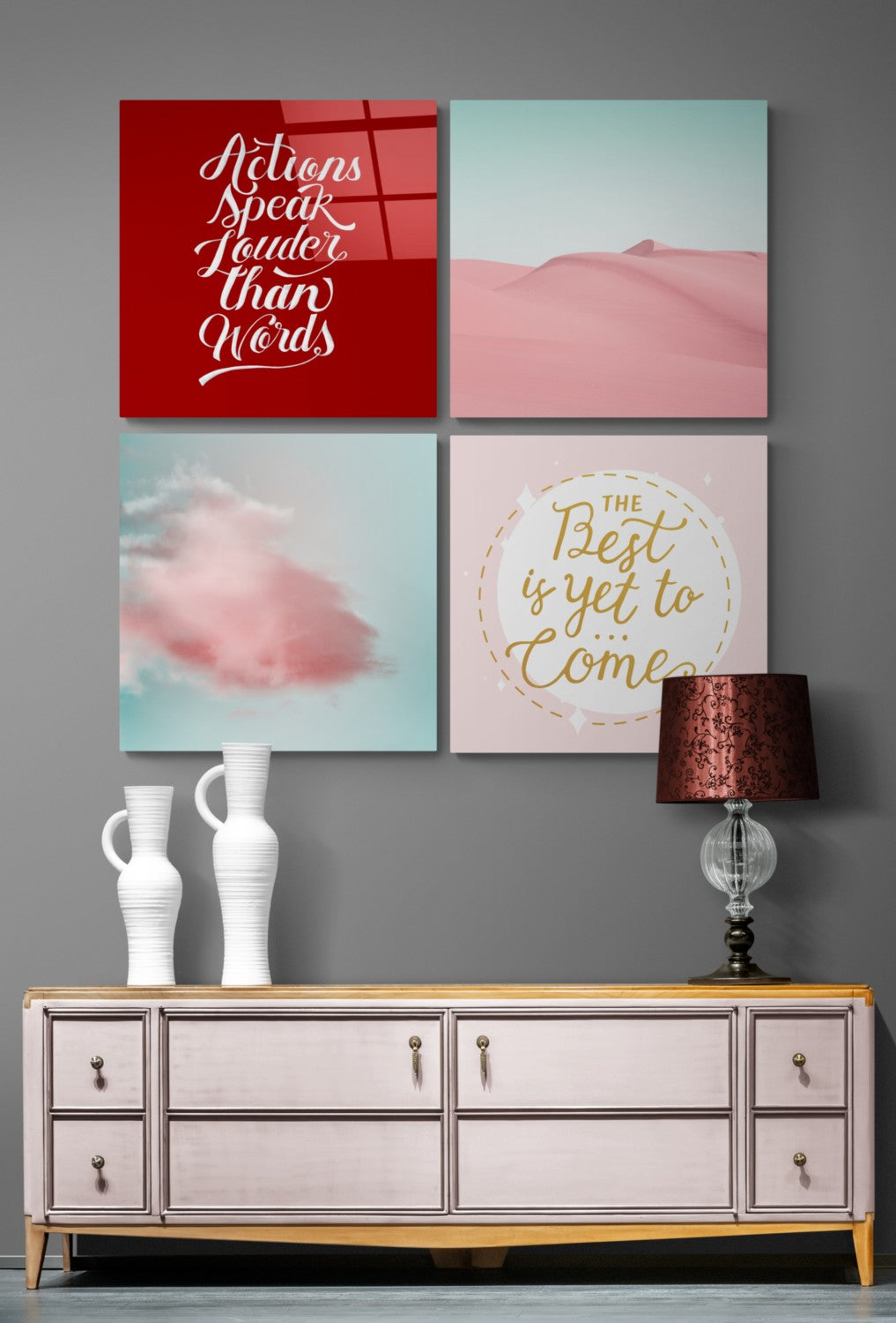 Pembe Çöl Quadro 4 Parçalı Cam Tablo