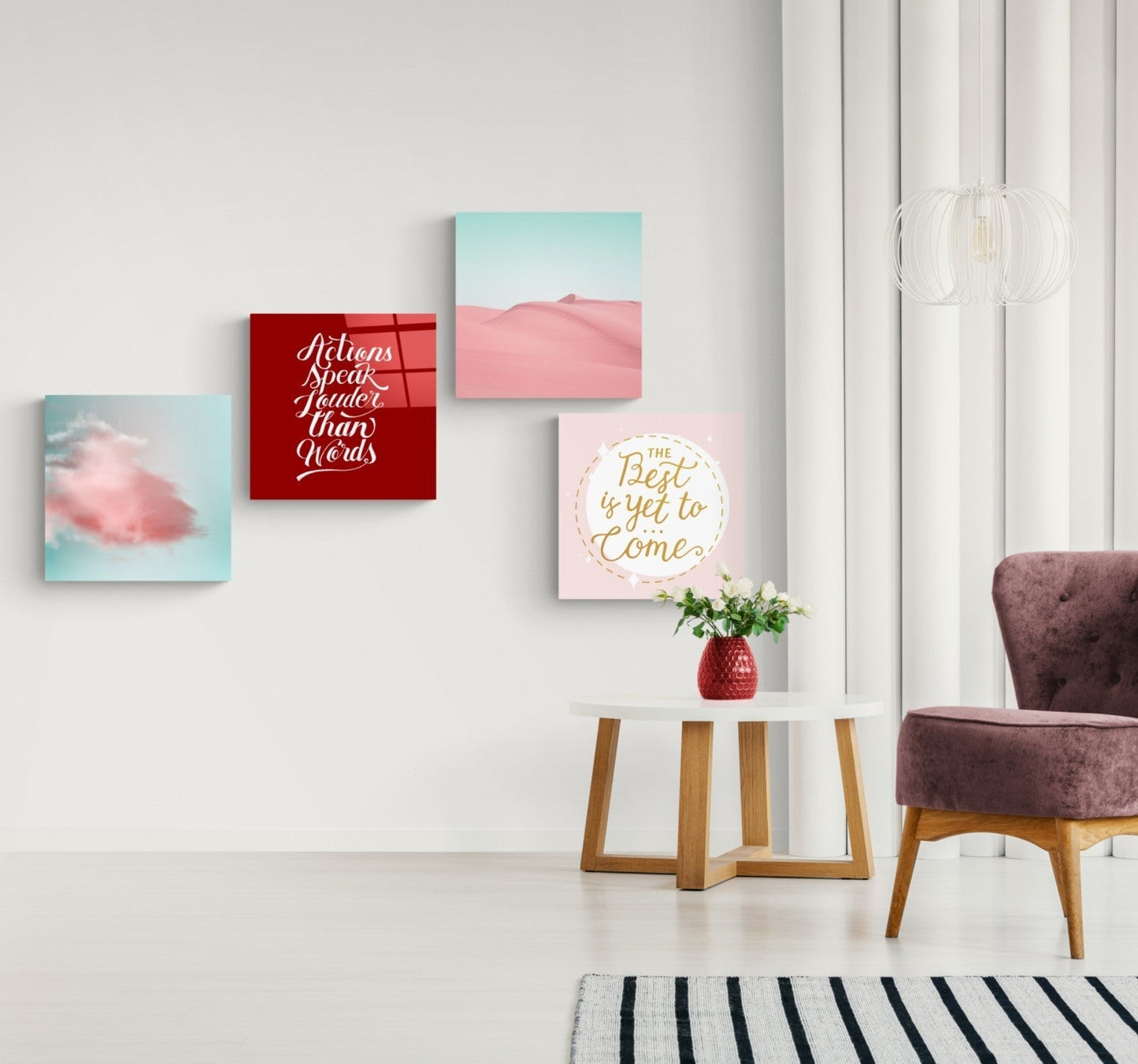 Pembe Çöl Quadro 4 Parçalı Cam Tablo