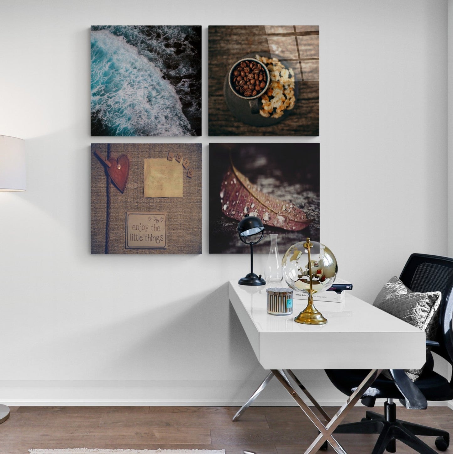 Küçük Şeyler Quadro 4 Parçalı Cam Tablo