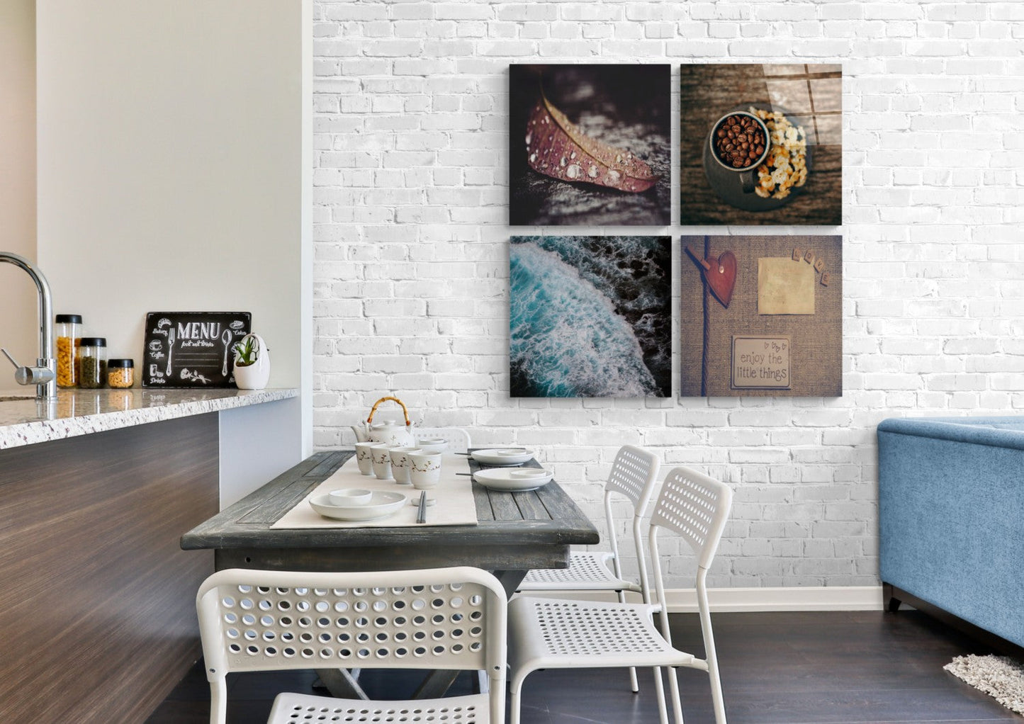 Küçük Şeyler Quadro 4 Parçalı Cam Tablo