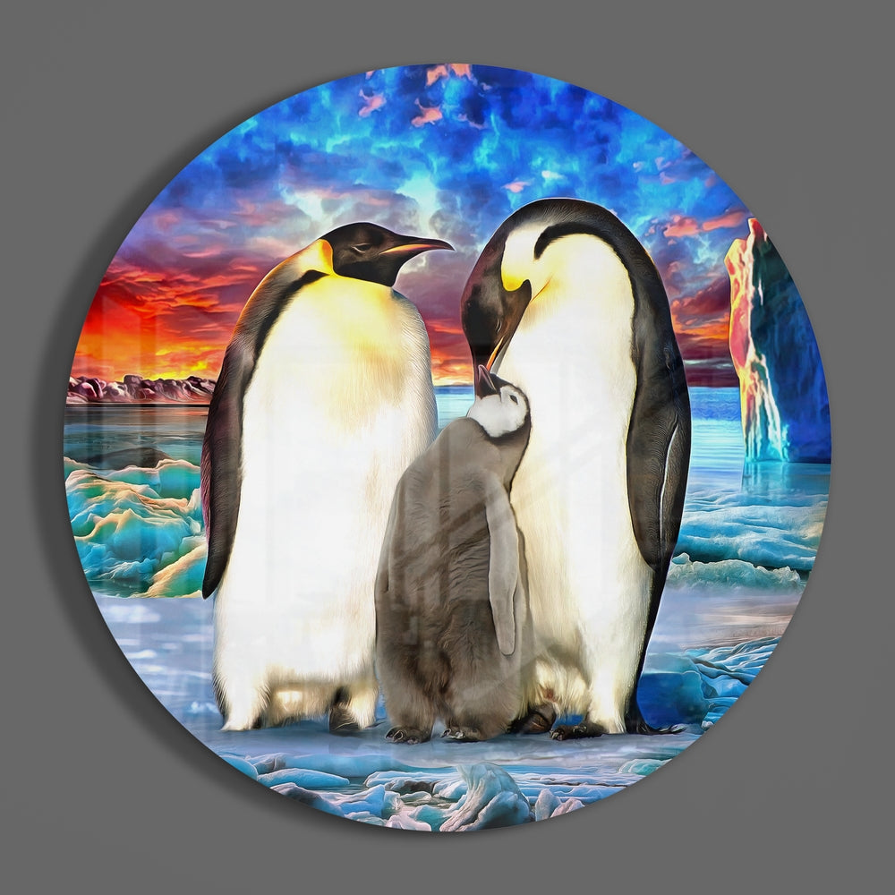 Penguen Ailesi Cam Tablo
