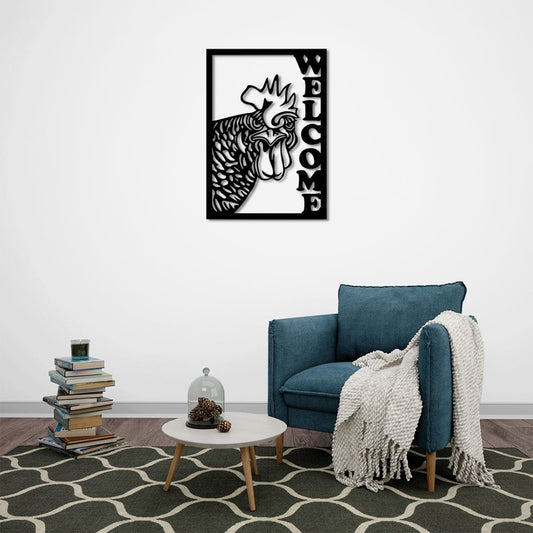 Welcome Rooster Metal Sign