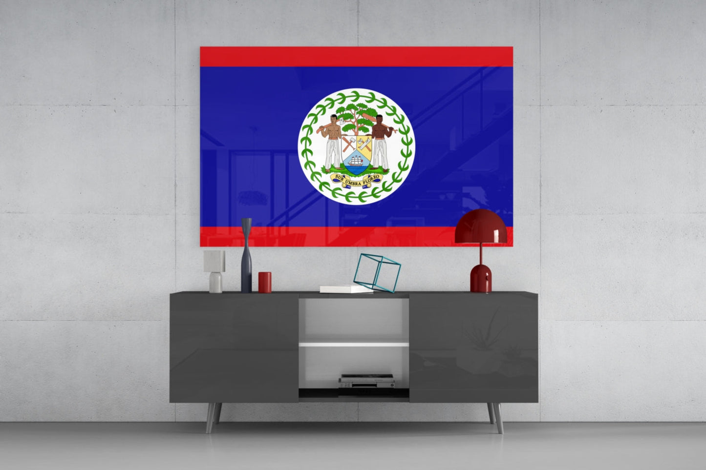 Belize Bayrağı Cam Tablo