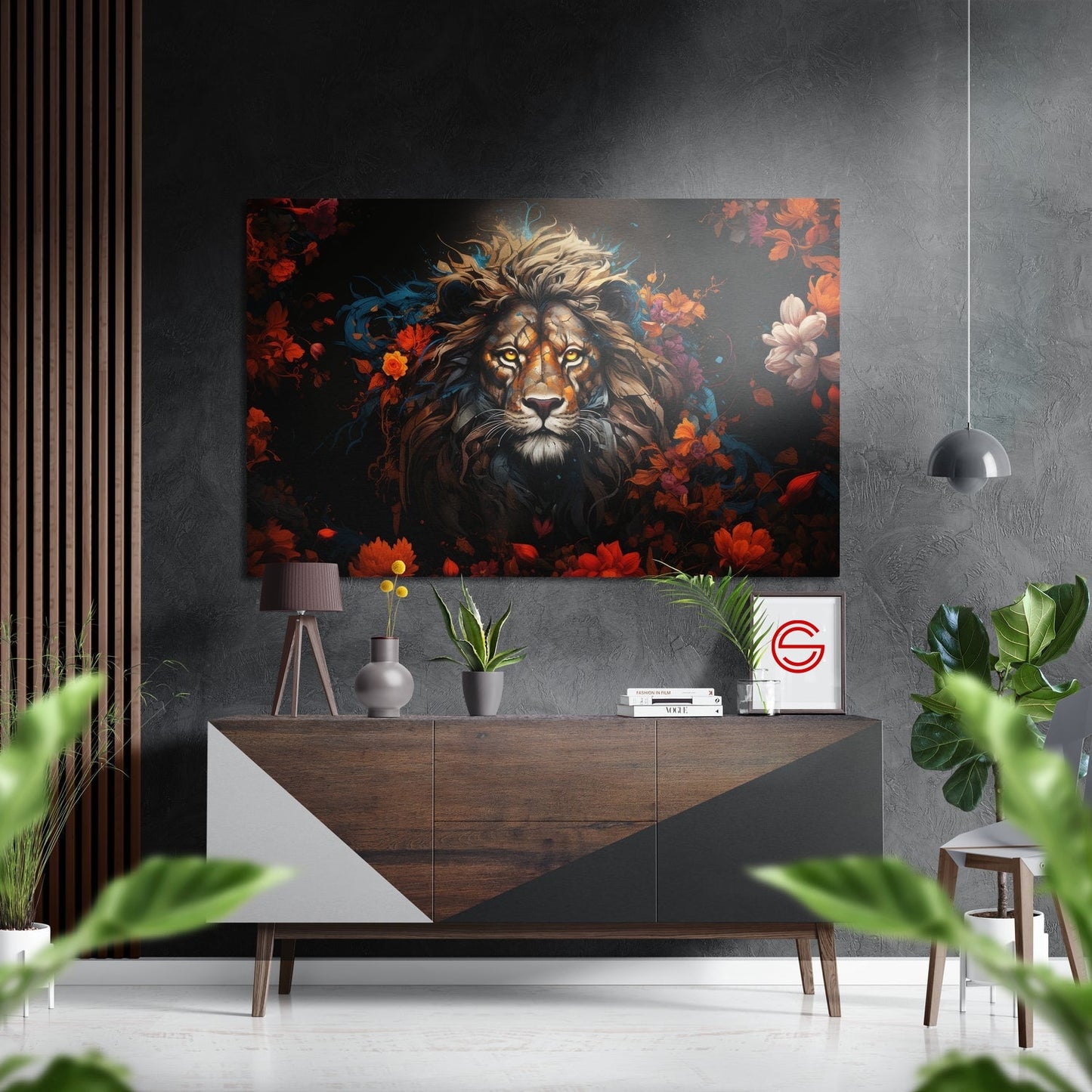 Çiçeklerdeki Aslan Fırçalı Metalik Alu-Dibond