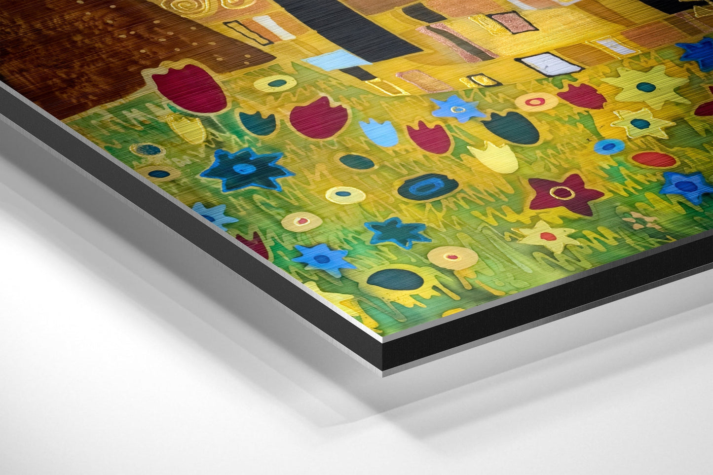 Klimt'In Öpücüğü Fırçalı Metalik Alu-Dibond