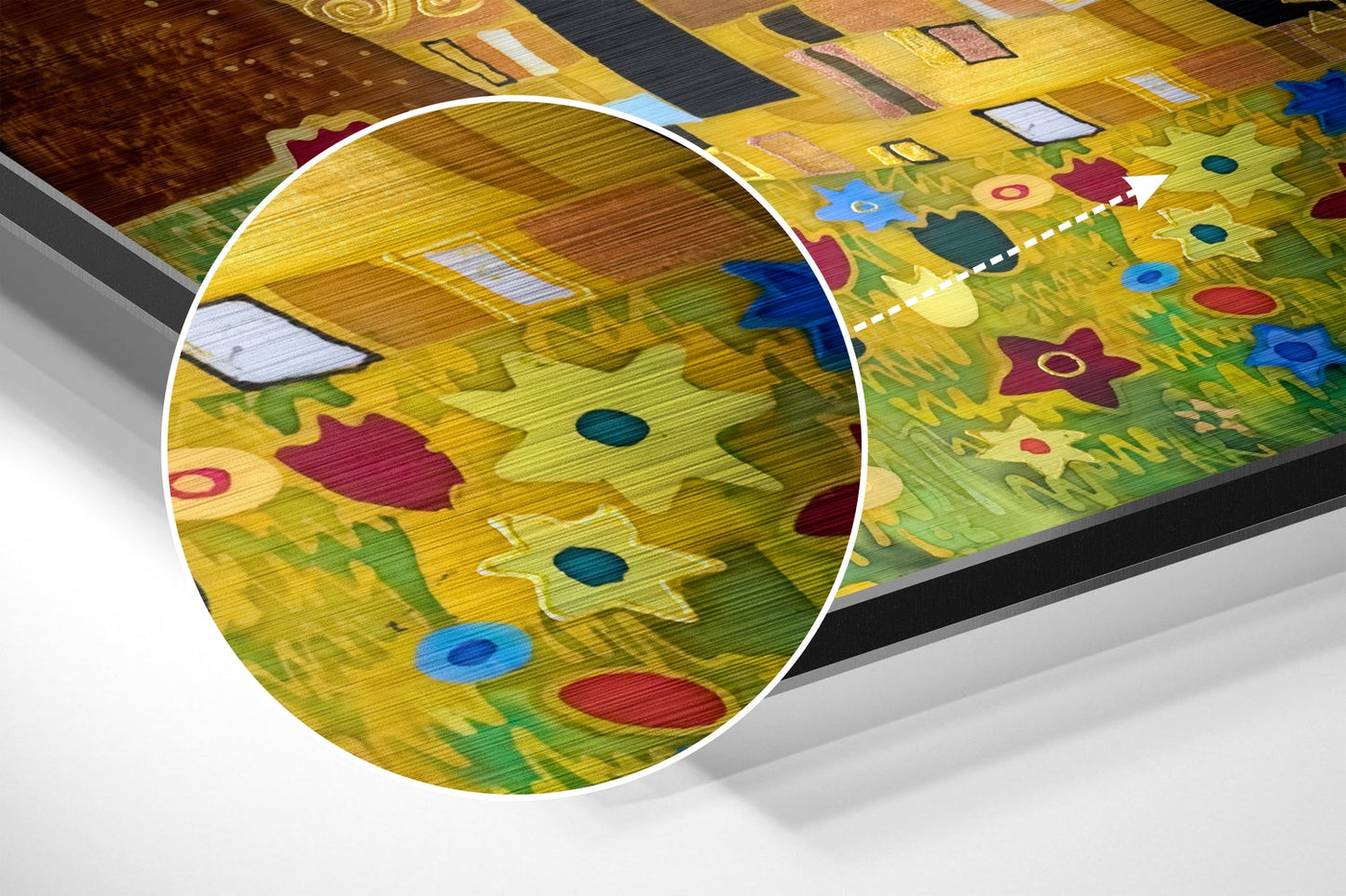 Klimt'In Öpücüğü Fırçalı Metalik Alu-Dibond