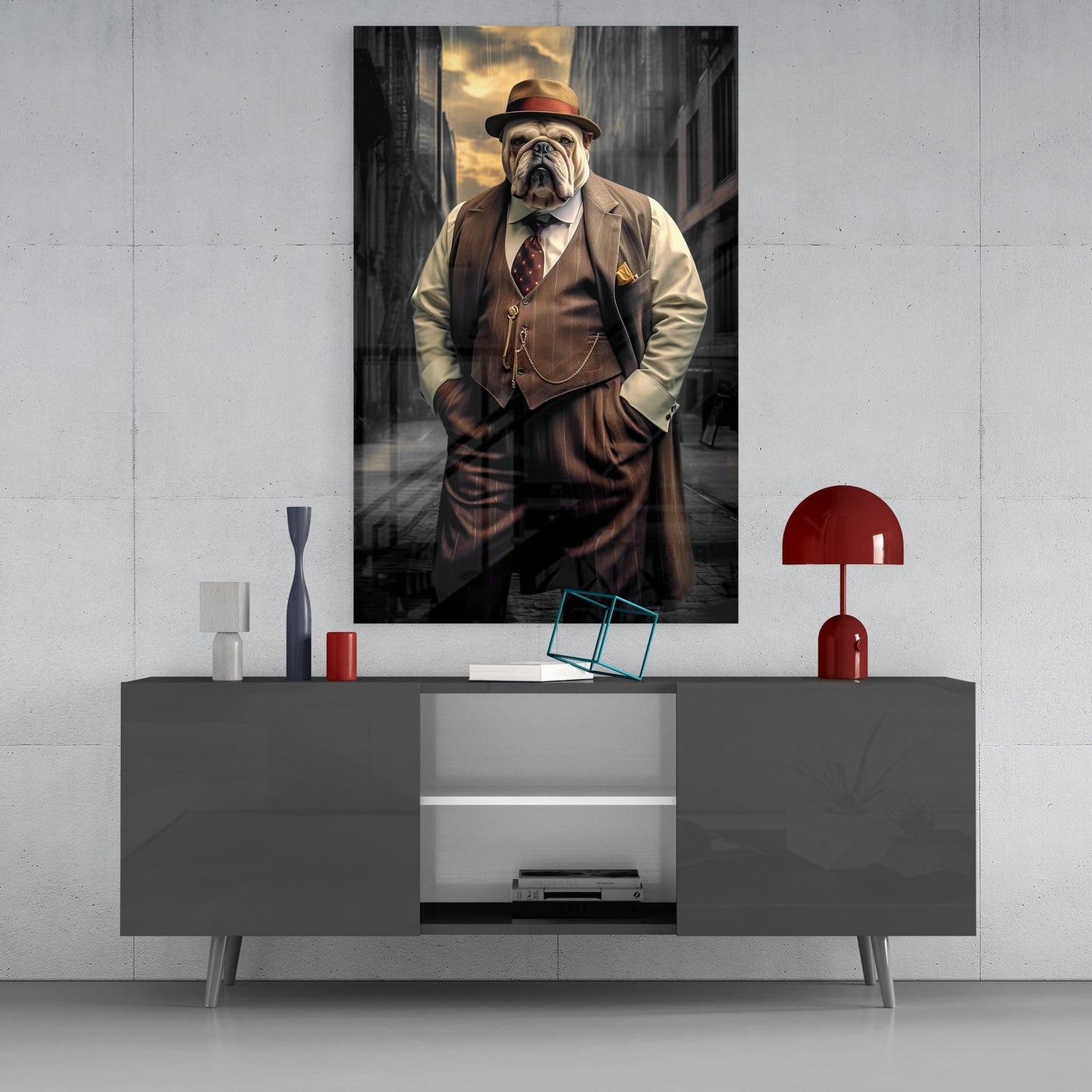 Takım Elbiseli Bulldog Cam Tablo