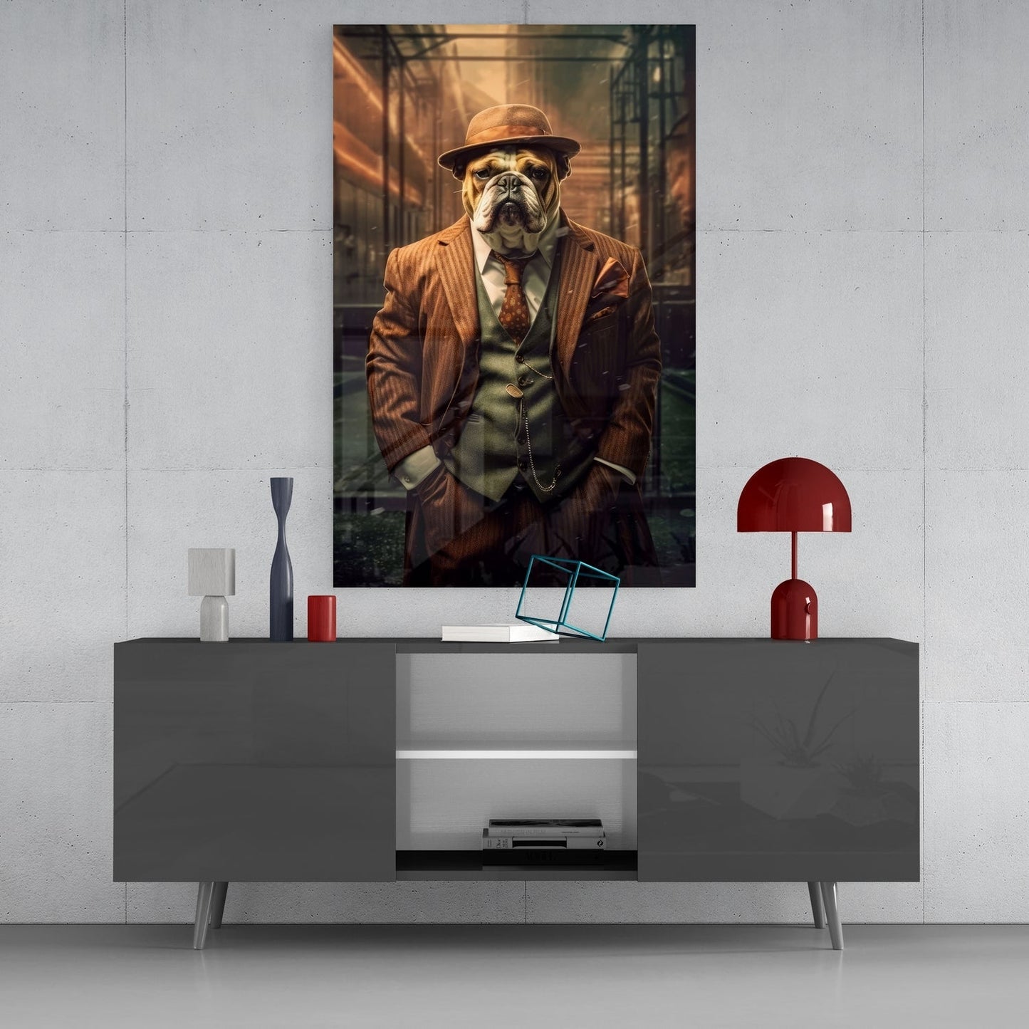 Takım Elbiseli Bulldog Cam Tablo