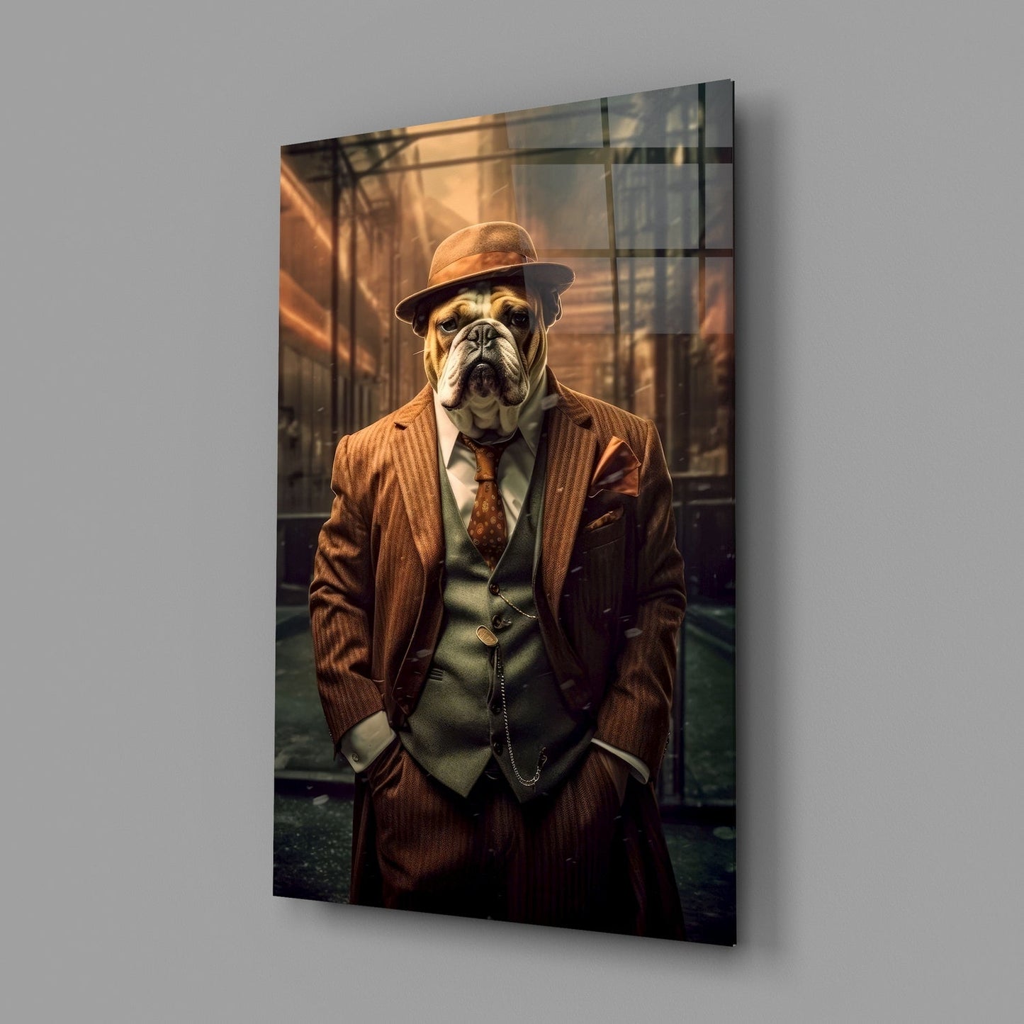 Takım Elbiseli Bulldog Cam Tablo