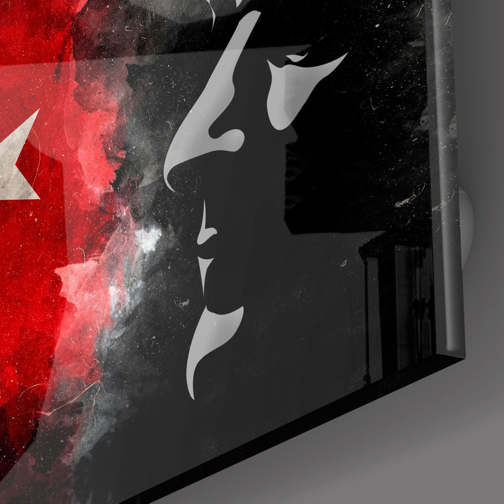 Türk Bayrağı Ve Atatürk Silüeti Cam Tablo