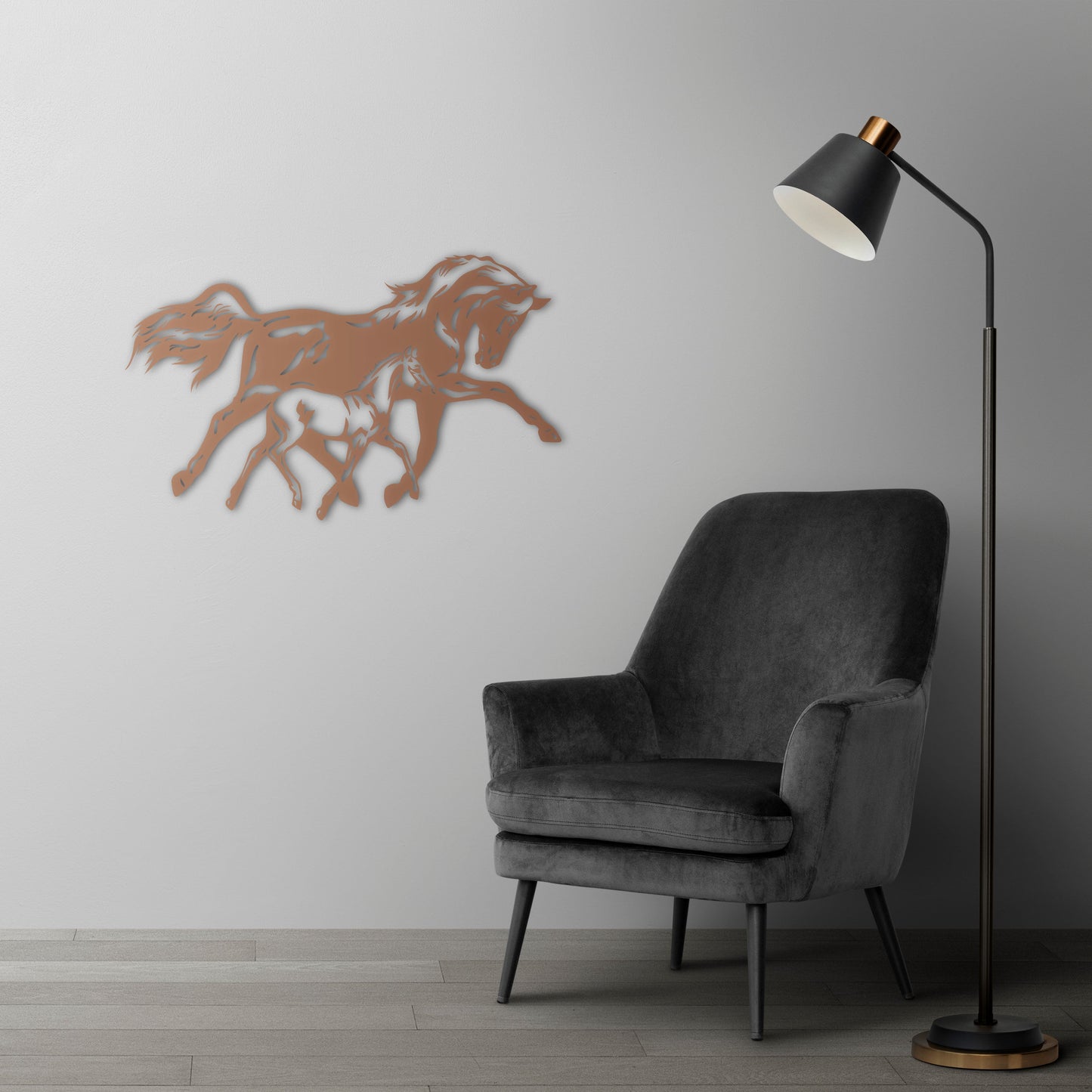 Traces of Freedom: Mother and Her Baby Horse Metal Painting