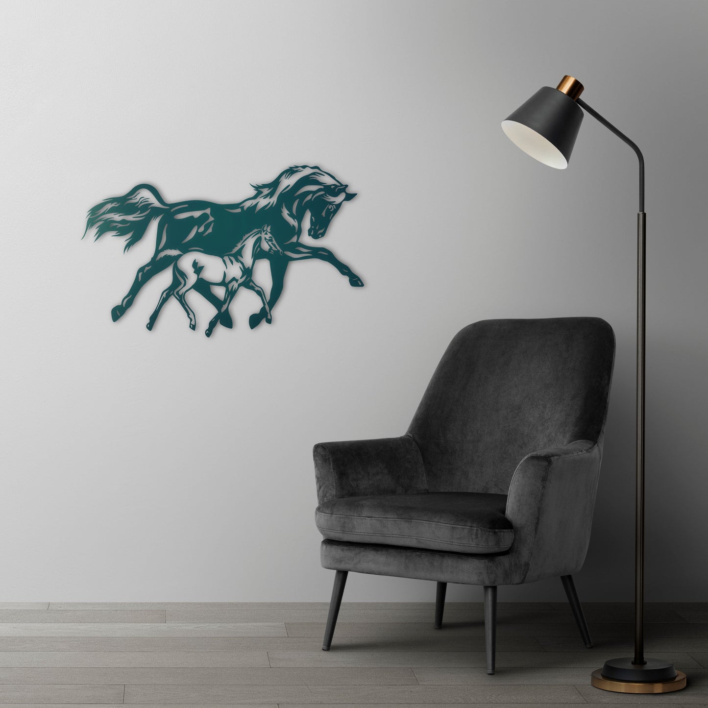 Traces of Freedom: Mother and Her Baby Horse Metal Painting