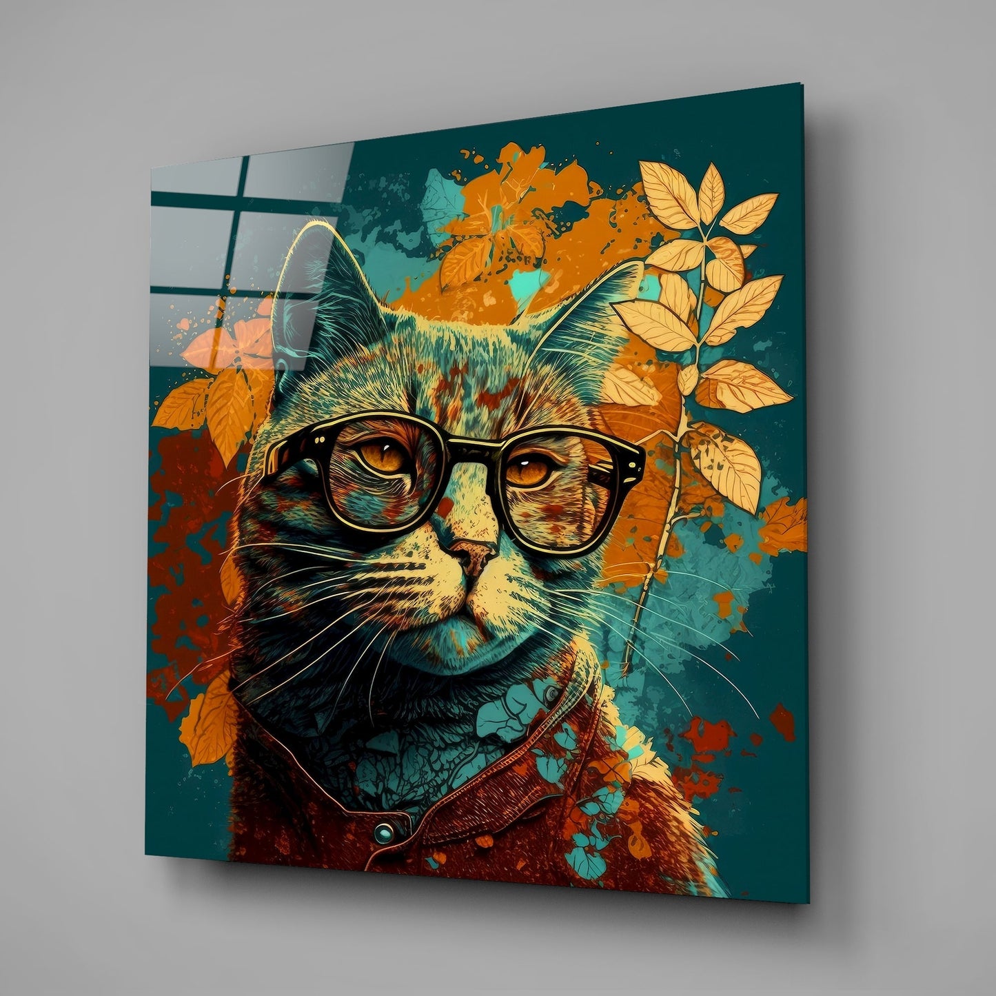 Entelektüel kedi Cam Tablo || Tasarımcı Koleksiyonu