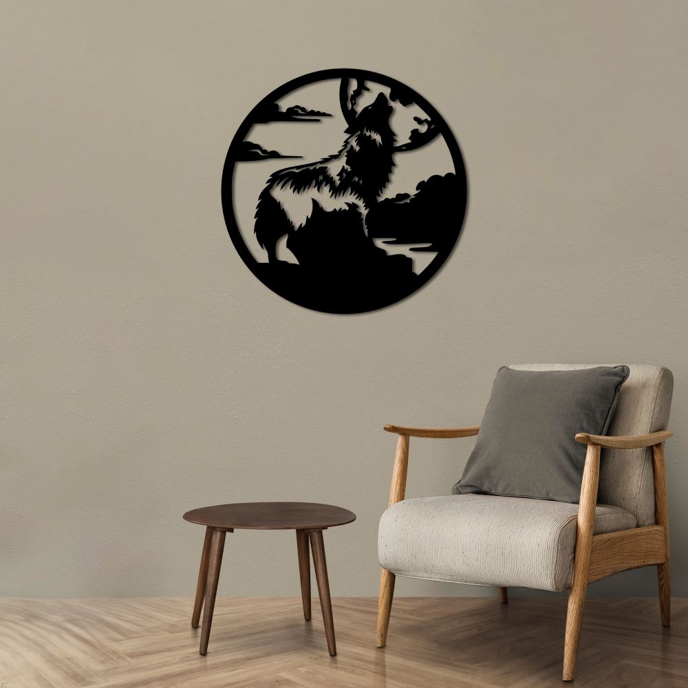 Wolf and Full Moon Metal Painting