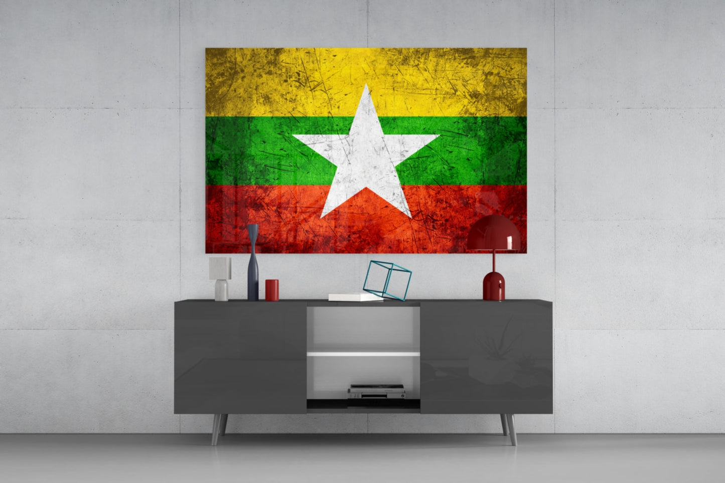 Myanmar Bayrağı Cam Tablo