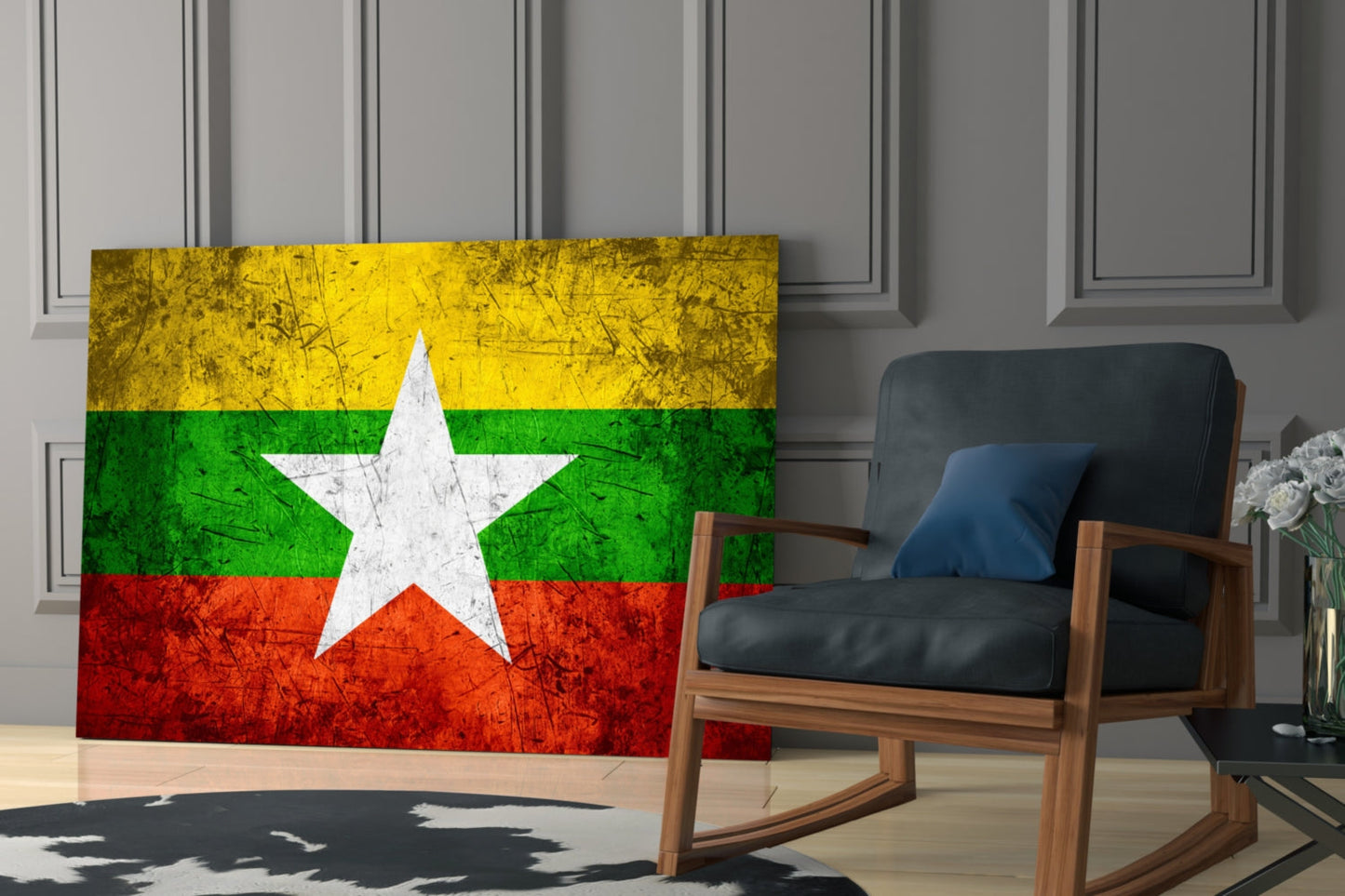 Myanmar Bayrağı Cam Tablo
