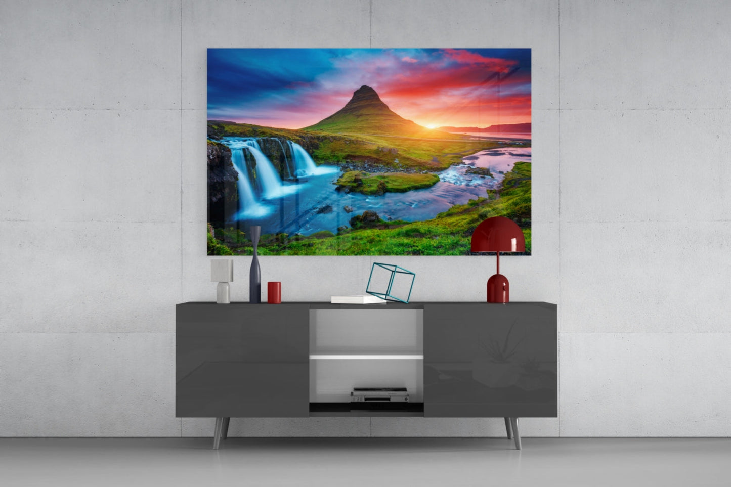 Kirkjufellsfoss Şelalesi ve Manzarası Cam Tablo