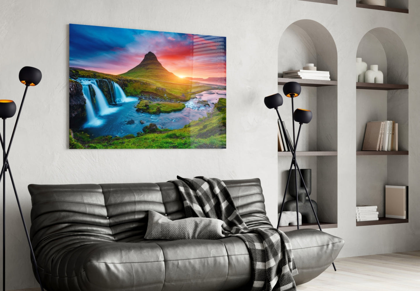 Kirkjufellsfoss Şelalesi ve Manzarası Cam Tablo