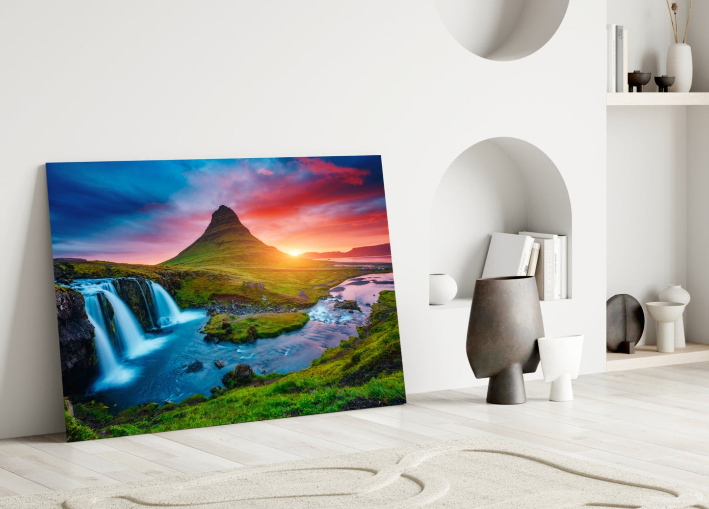 Kirkjufellsfoss Şelalesi ve Manzarası Cam Tablo
