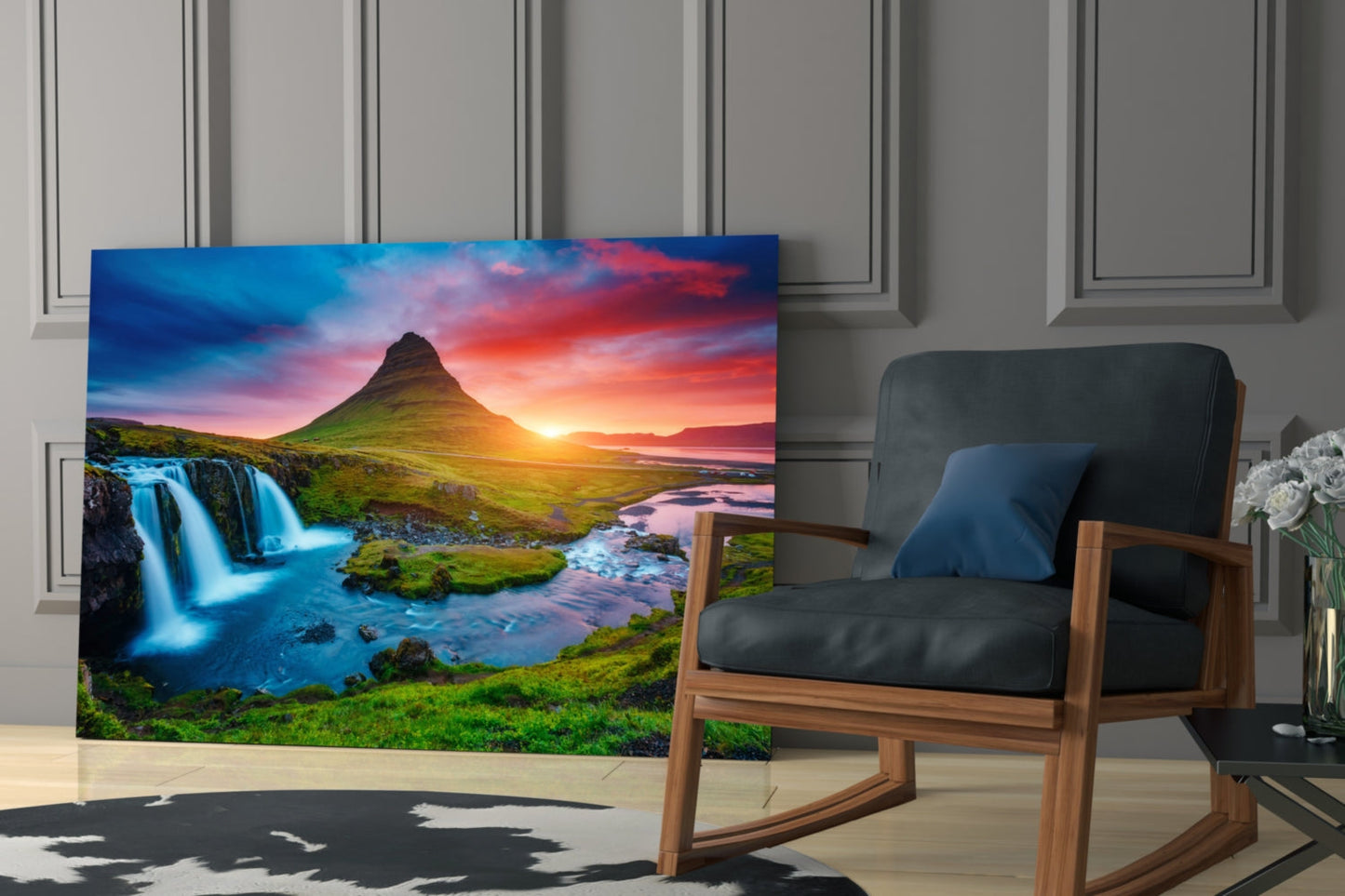 Kirkjufellsfoss Şelalesi ve Manzarası Cam Tablo