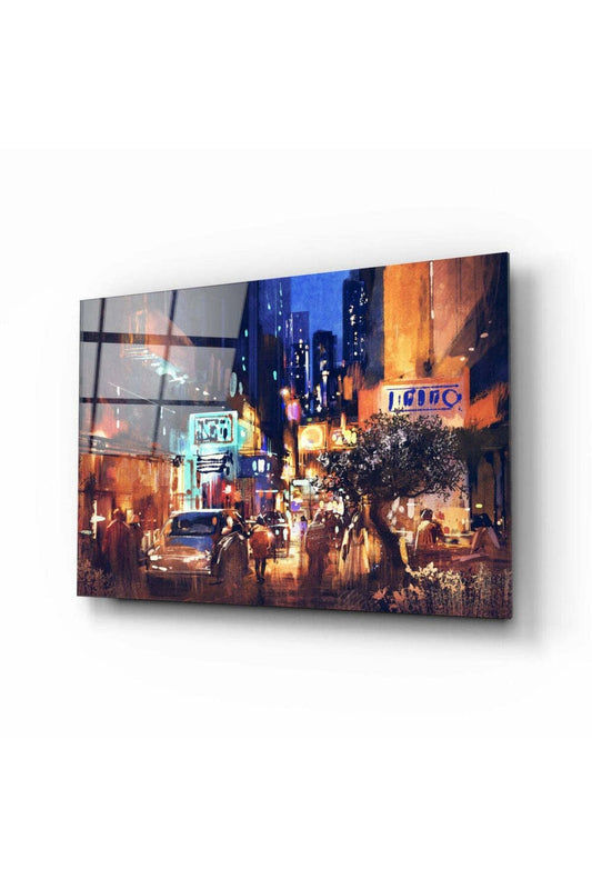 Şehirde Gece Cam Tablo