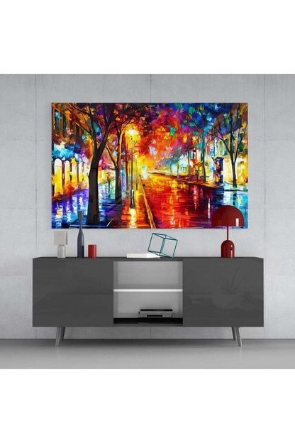 Işıklı Cadde Cam Tablo