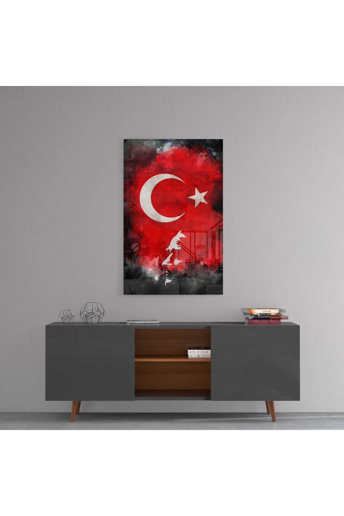 Atatürk Silüeti ve Türk Bayrağı Cam Tablo