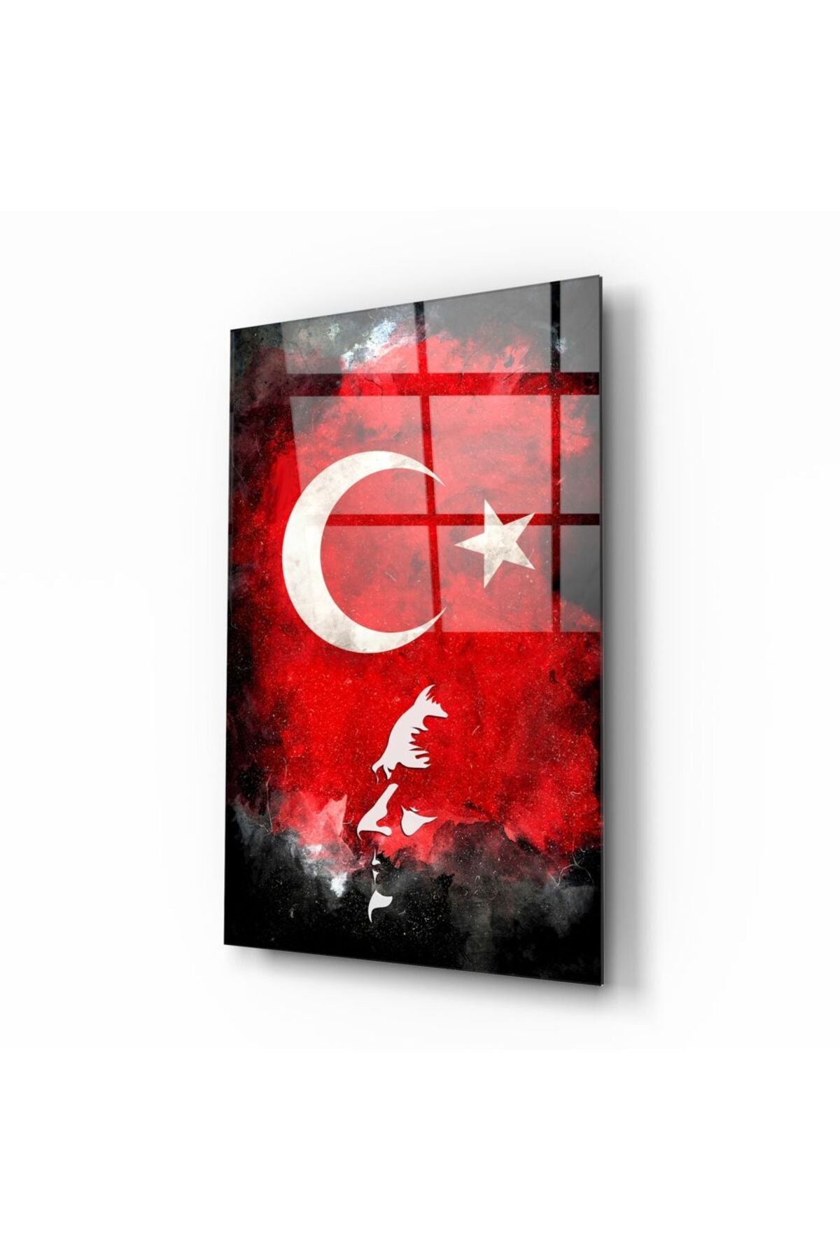Atatürk Silüeti ve Türk Bayrağı Cam Tablo