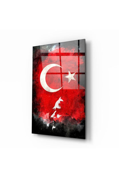 Atatürk Silüeti ve Türk Bayrağı Cam Tablo