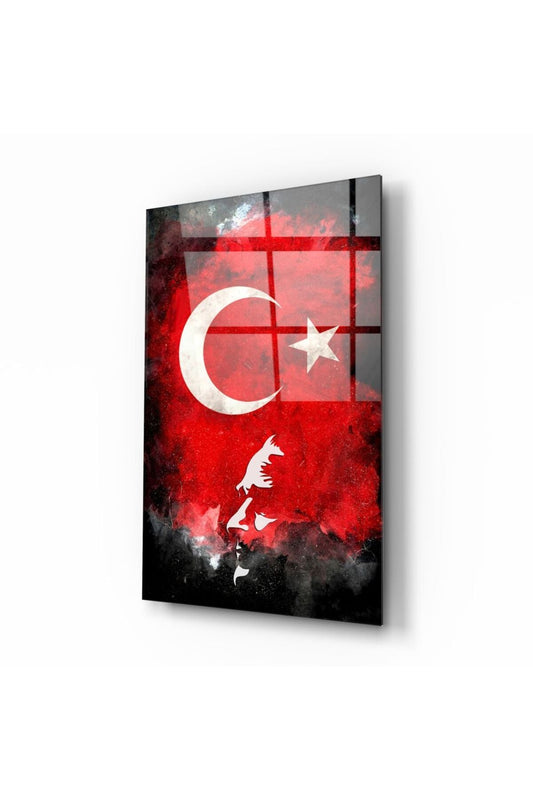 Atatürk Silüeti ve Türk Bayrağı Cam Tablo