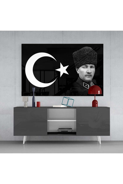 Atatürk ve Türk Bayrağı Cam Tablo