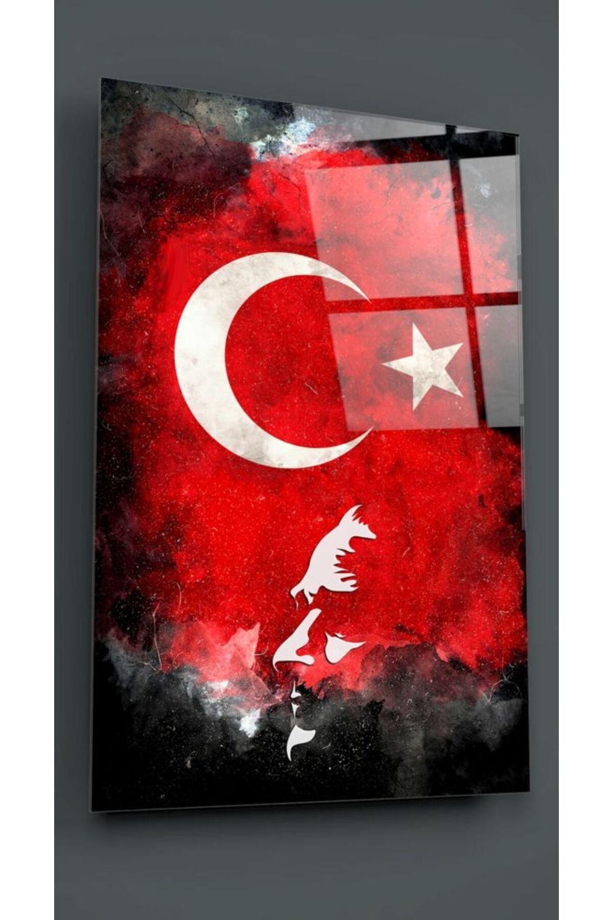 Atatürk Silüeti ve Türk Bayrağı Cam Tablo