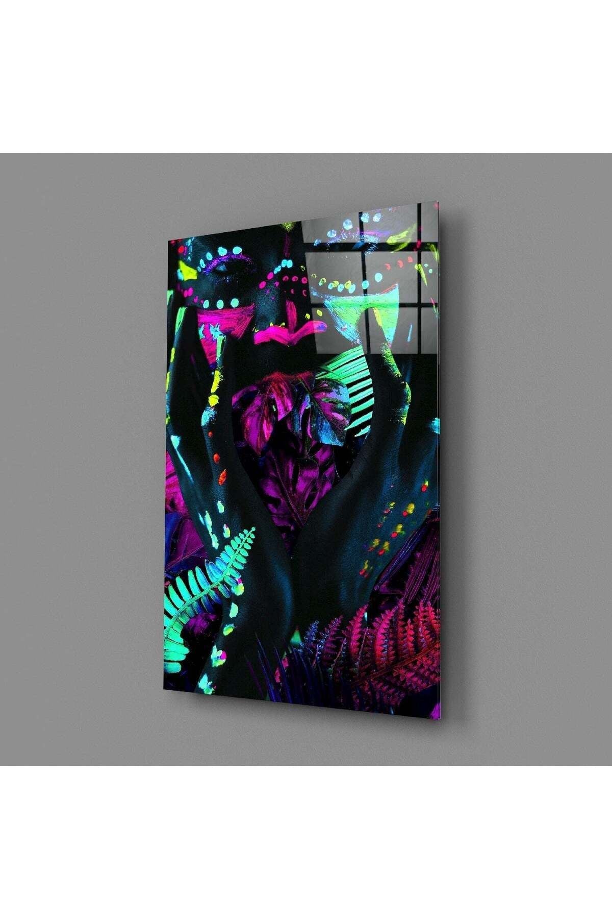 Neon Bakışlar Cam Tablo
