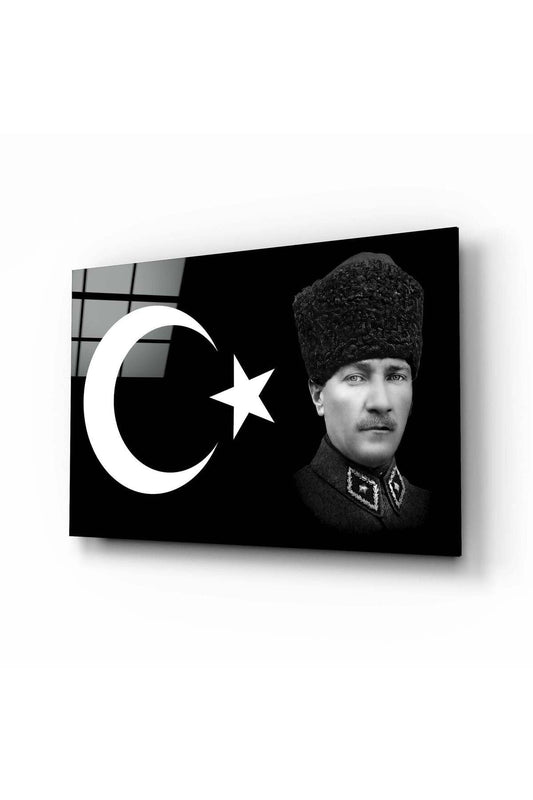 Atatürk ve Türk Bayrağı Cam Tablo