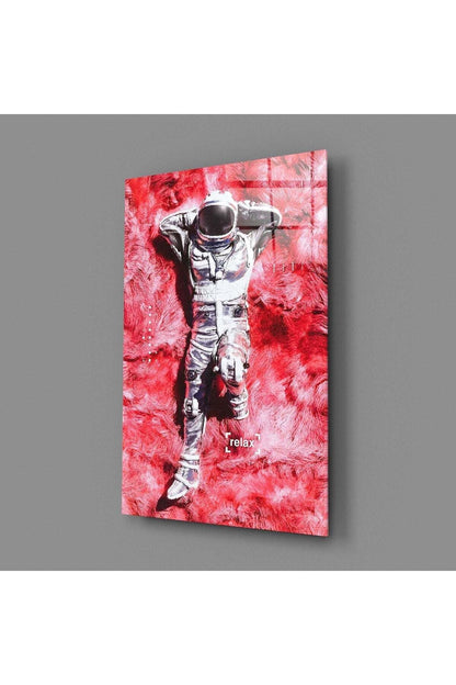 Astronot ve Uzay Çimenleri Cam Tablo