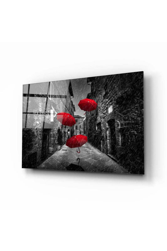 Kırmızı Şemsiyeler Cam Tablo