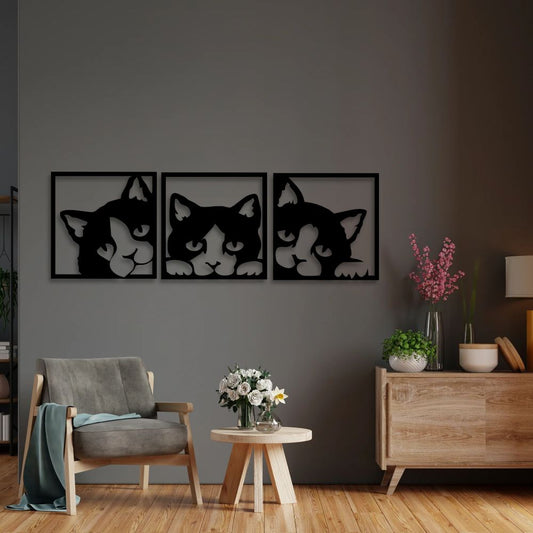Geometrik Kedi Trio Metal Tablo