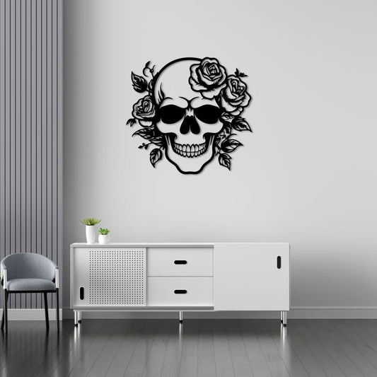 Çiçekli Kuru Kafa Metal Tablo