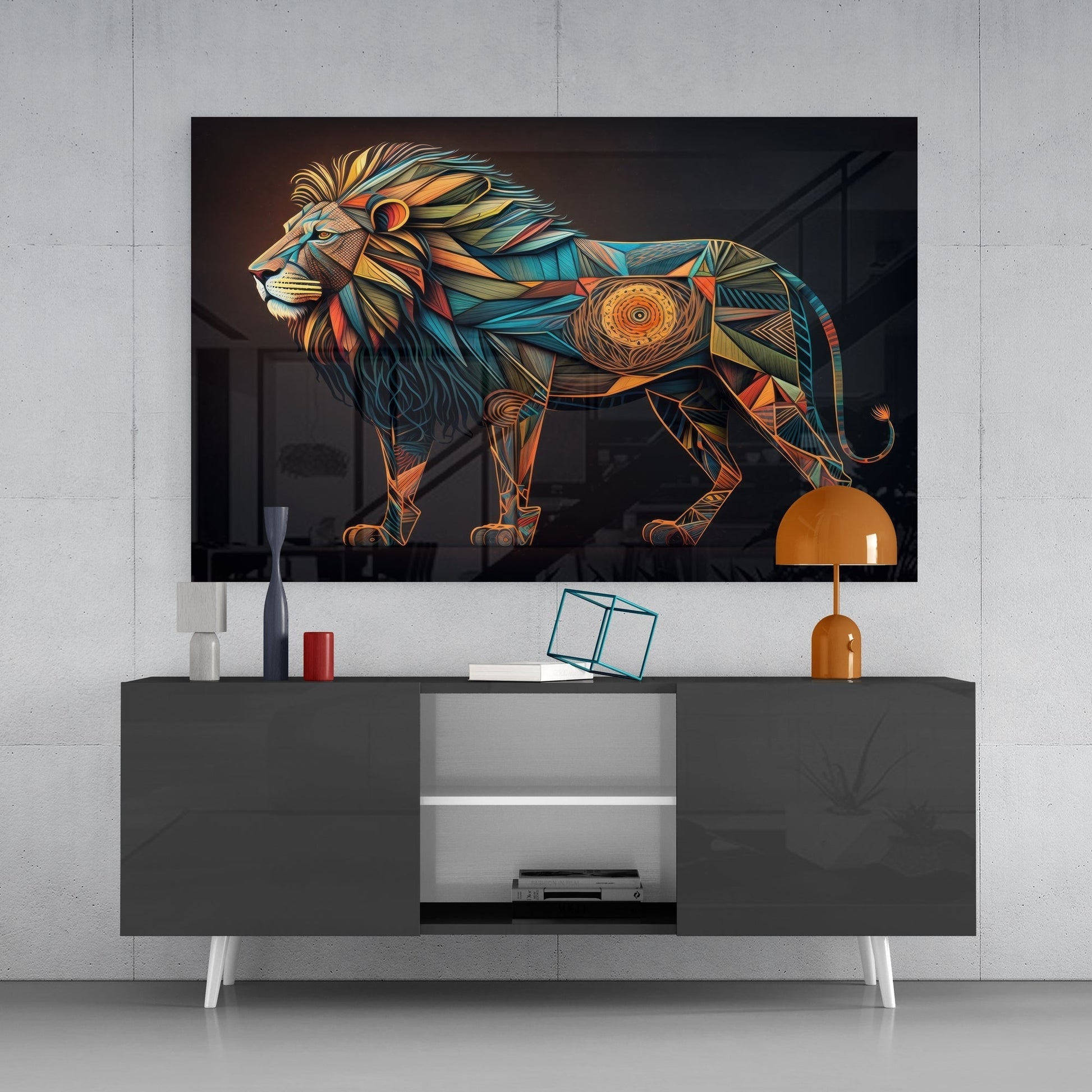 Lion Glass Wall Art || Designers Collection