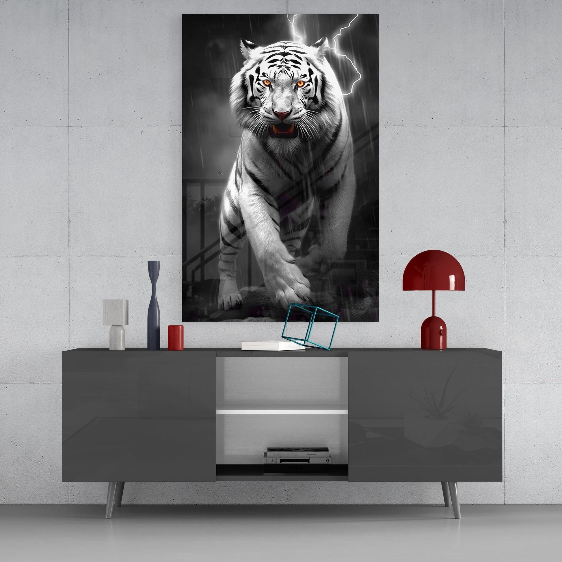 Tiger's Wrath Glass Wall Art || Designer's Collection