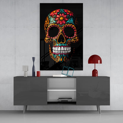 Flowery Skull Glass Wall Art || Designer's Collection