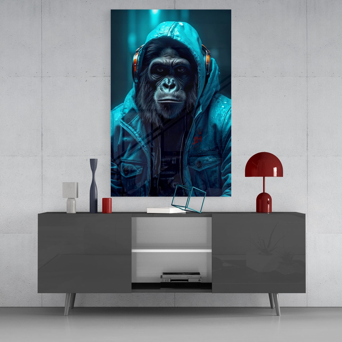 Music and the Ape  Glass Wall Art || Designer's Collection