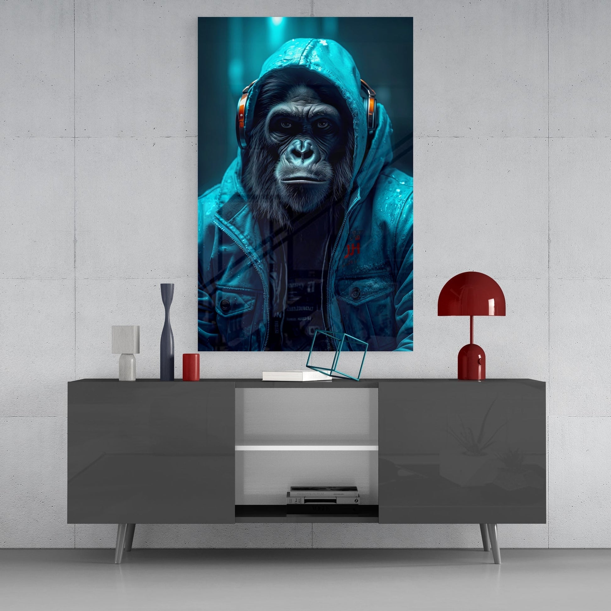 Music and the Ape  Glass Wall Art || Designer's Collection